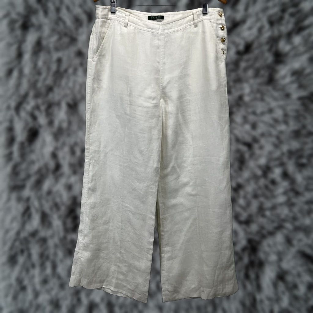Ralph Lauren Lauren Ralph Lauren Wide Leg Linen Pants White Lined Women's Size 12 Size 34" / US 12 / IT 48 - 1 Thumbnail