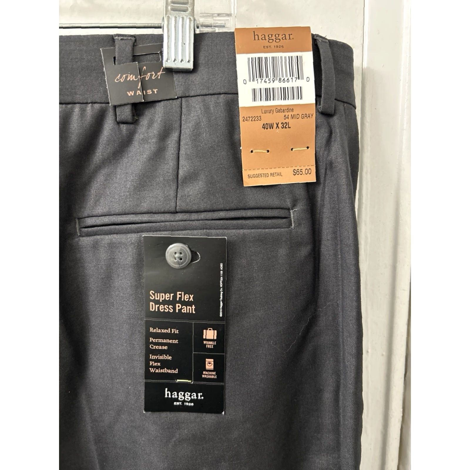 Haggar Haggar Super Flex Dress Pants Mens Size 40x32 Gray NWT Relaxed Fit Wrinkle Resistant Easy Care Pockets 5-Pocket Design Flat Front Size US 40 / EU 56 - 4 Thumbnail