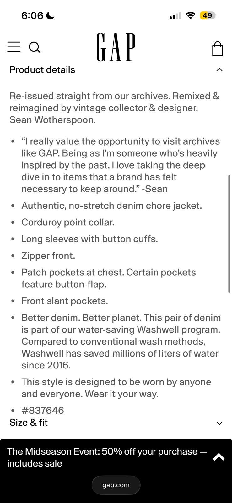 Gap Gap Re-Issue x Sean Wotherspoon Denim Chore Jacket Size US S / EU 44-46 / 1 - 11 Thumbnail