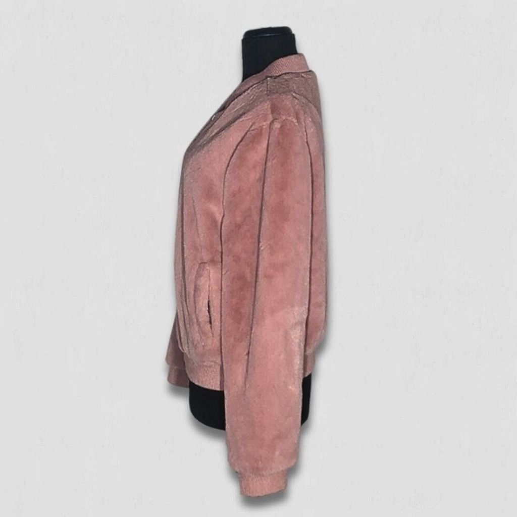 Forever 21 Bomber Jacket Faux Fur Zip Front Ribbed Side Pockets Pink L Size L / US 10 / IT 46 - 4 Thumbnail