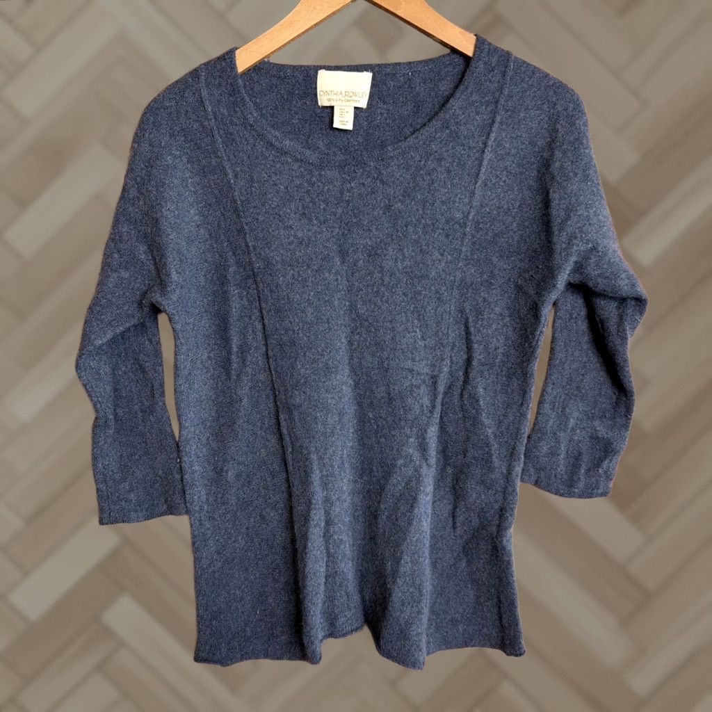 Cynthia Rowley Cynthia Rowley 100% Cashmere Blue Sweater 3/4 Sleeve Women’s L Pullover Crew Neck Holiday Casual Business Travel Size L / US 10 / IT 46 - 1 Thumbnail