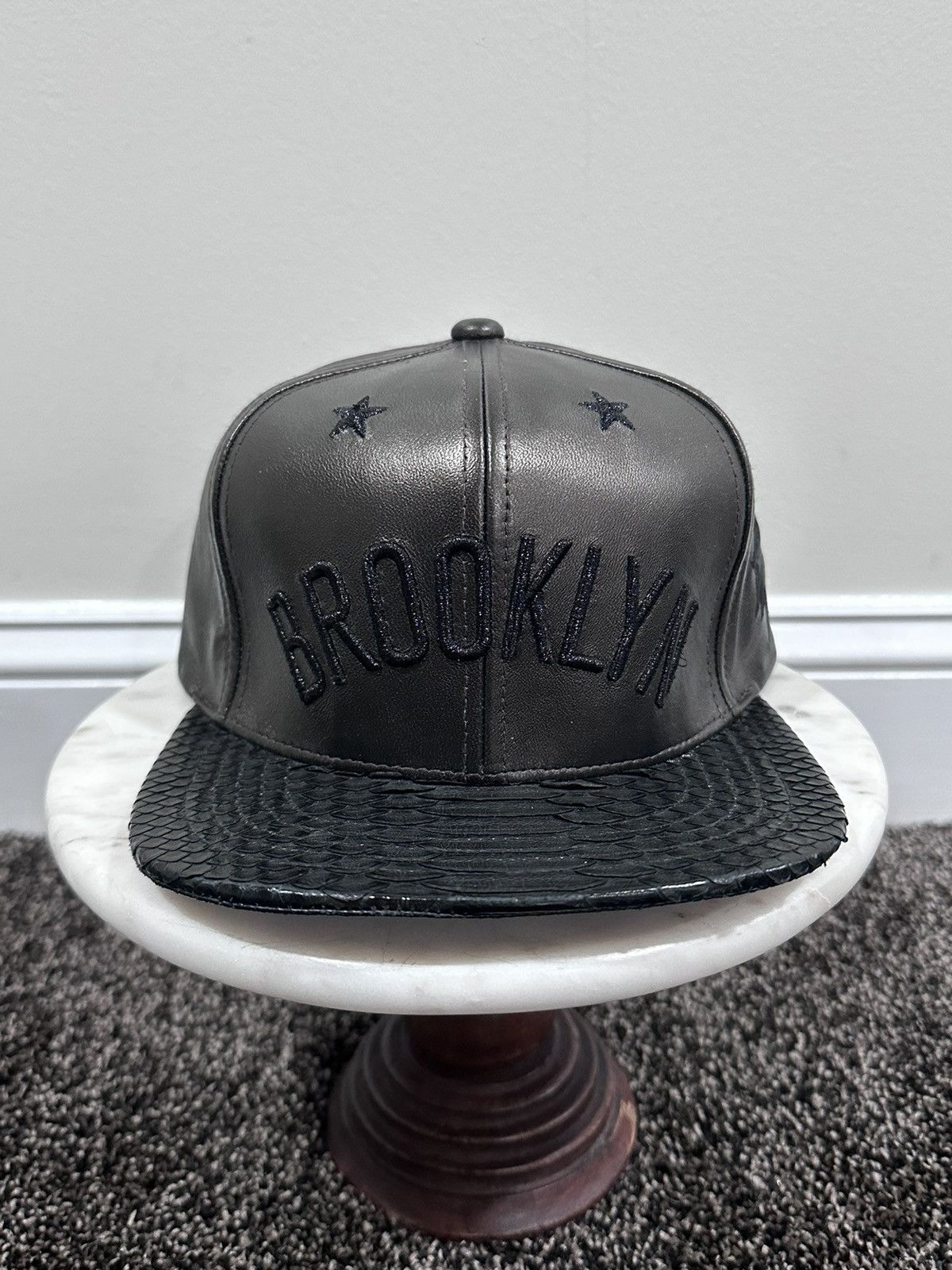 Just Don Just Don Mitchell & Ness NBA Brookyln Nets Black Leather Hat Size ONE SIZE - 1 Thumbnail