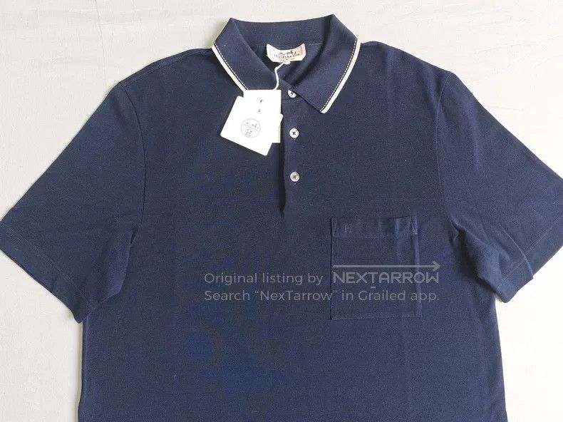 Hermes Hermes Men's polo shirt short-sleeved, dark blue, H embroi Size US L / EU 52-54 / 3 - 4 Thumbnail