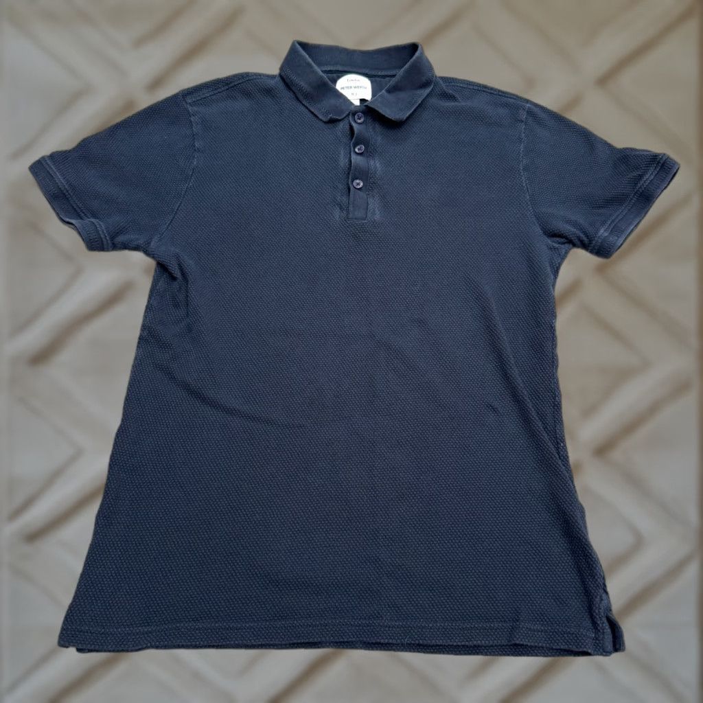Vintage Peter Werth London N.1 Baran Polo Shirt Mens Medium Navy Blue Textured Pique Top Size US M / EU 48-50 / 2 - 1 Thumbnail