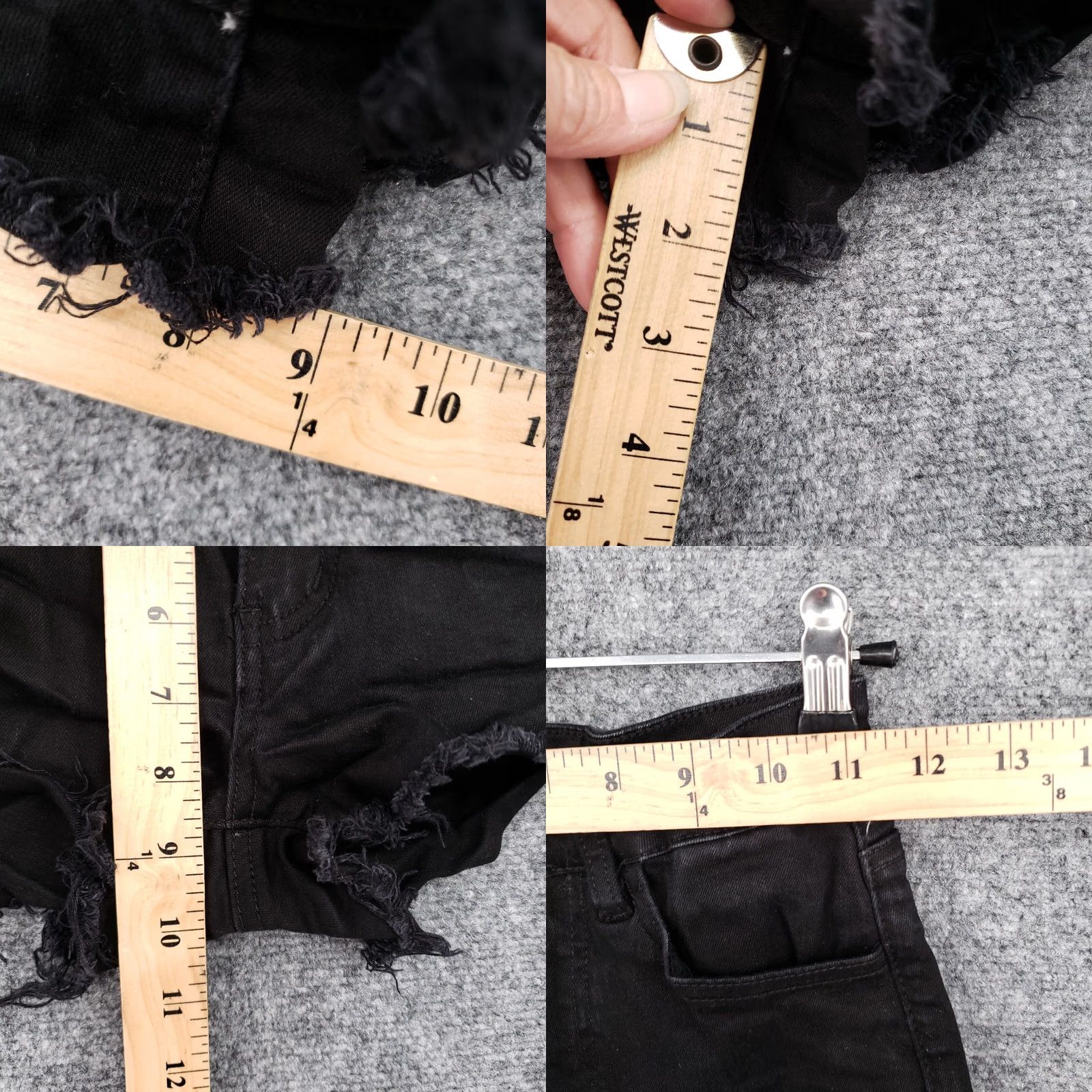 Vintage KanKan Hot Pants Black Denim Shorts Juniors Size 1 Mid Fringe Raw Hem Dark Size 25" / US 0 / IT 36 - 8 Thumbnail