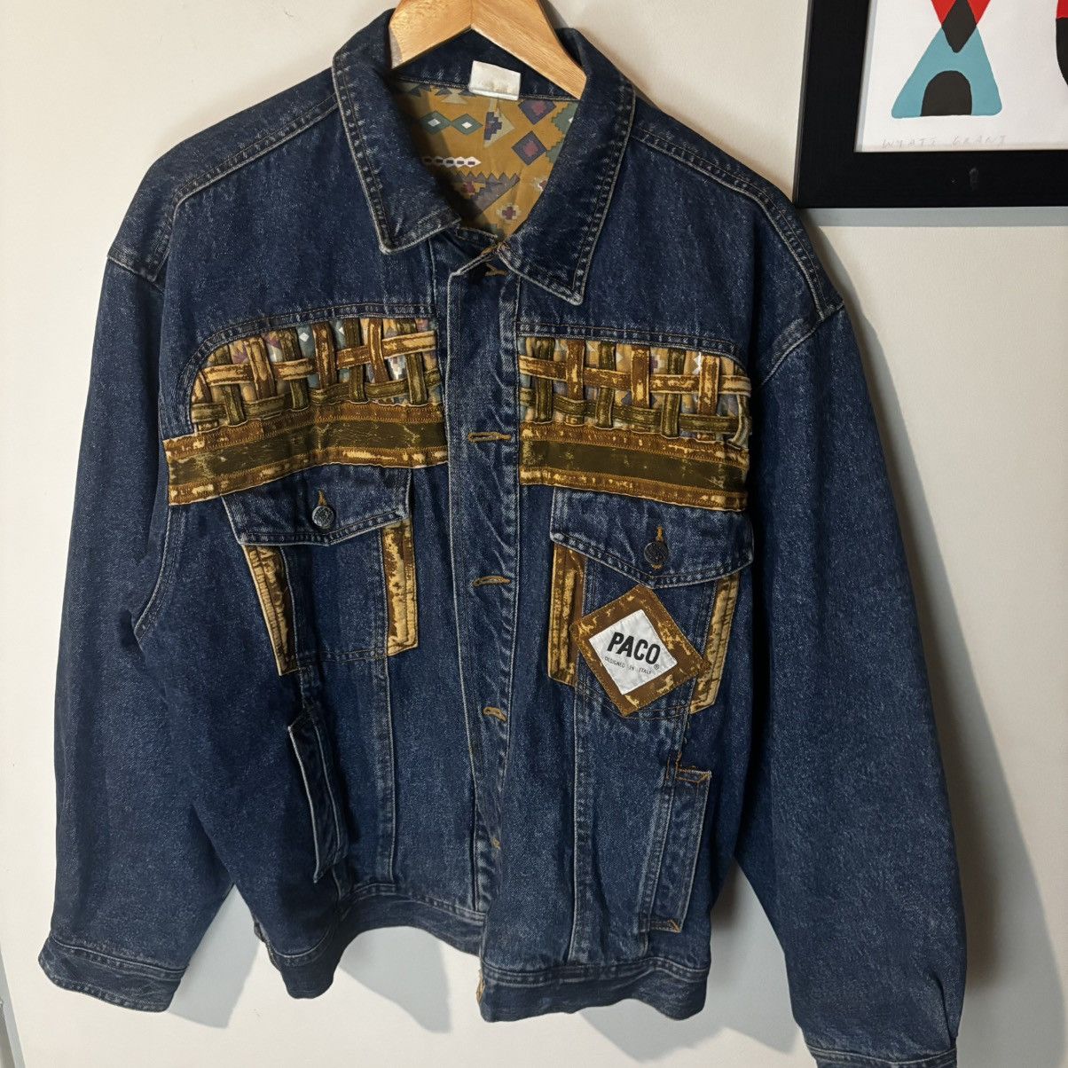 Vintage Vintage 1990s Praco Jeans Aztec Style Denim Jacket Navy Size US M / EU 48-50 / 2 - 1 Thumbnail