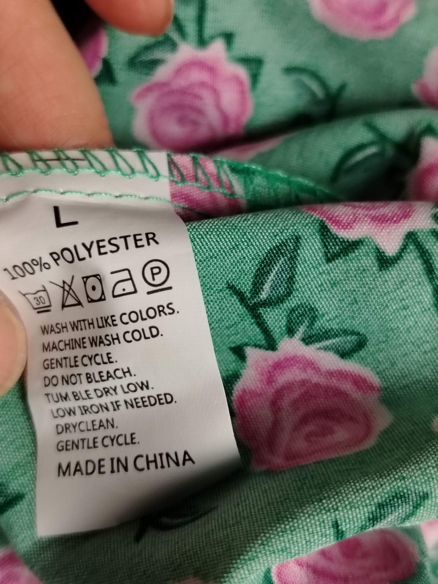 Other Womens Dress L Green Pink Rose Floral VNeck Long Sleeve Size L / US 10 / IT 46 - 3 Thumbnail