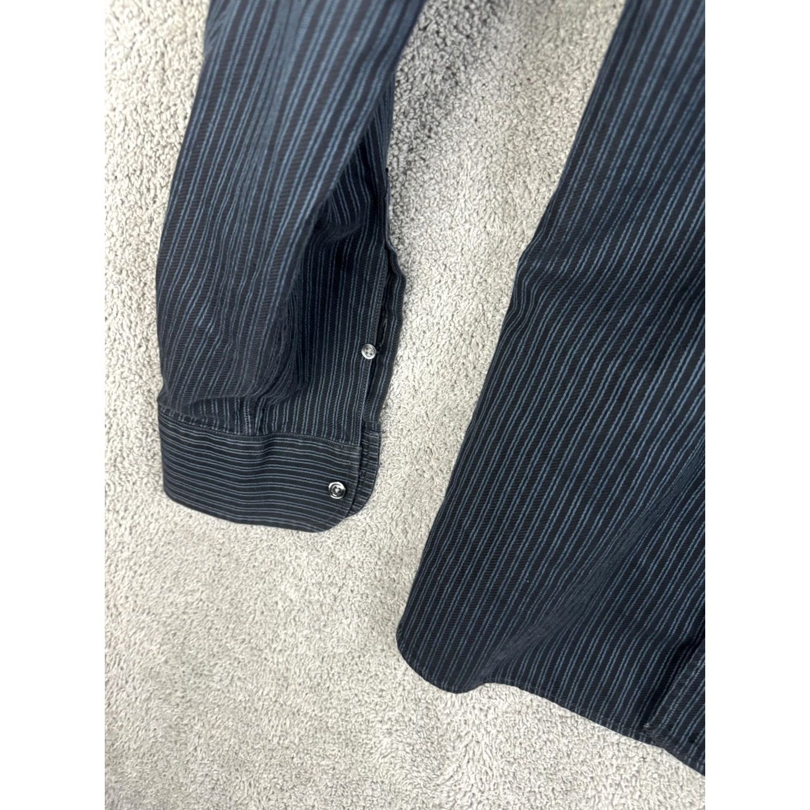 Corneliani Corneliani ID Shirt Mens M Dress Shirt Striped Long Sleeve Blue Black Italy Button Front Collar Size US M / EU 48-50 / 2 - 2 Thumbnail