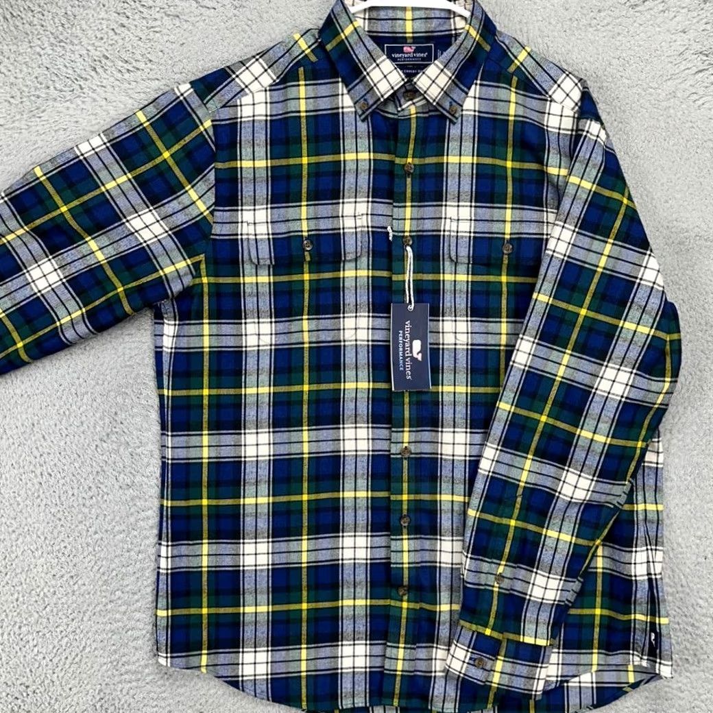 Vineyard Vines Vineyard Vines Shirt Mens Large Blue Plaid Crosby Performance Button-Up Slim/Regular Fit Size US L / EU 52-54 / 3 - 2 Thumbnail