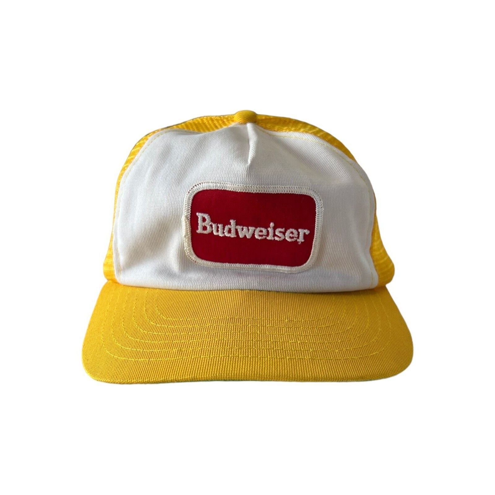 Budweiser Vintage 80s 90s Budweiser Patch Yellow Mesh Trucker Snapback Size ONE SIZE - 1 Thumbnail
