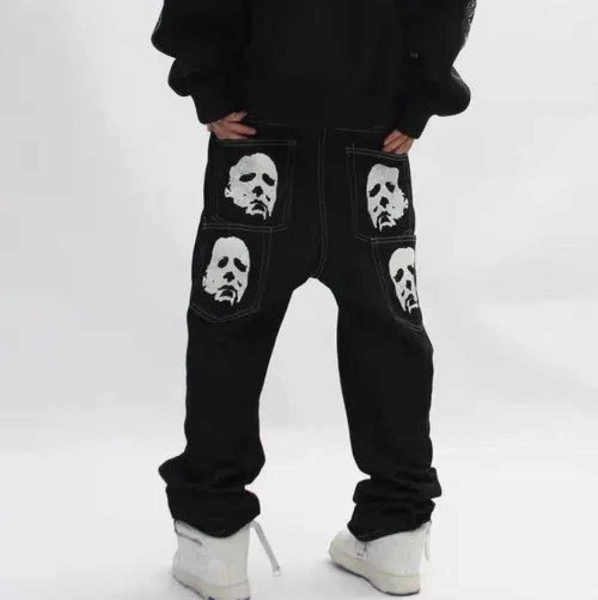 Japanese Brand × Jean Black face print washed straight jeans Size US 32 / EU 48 - 1 Thumbnail