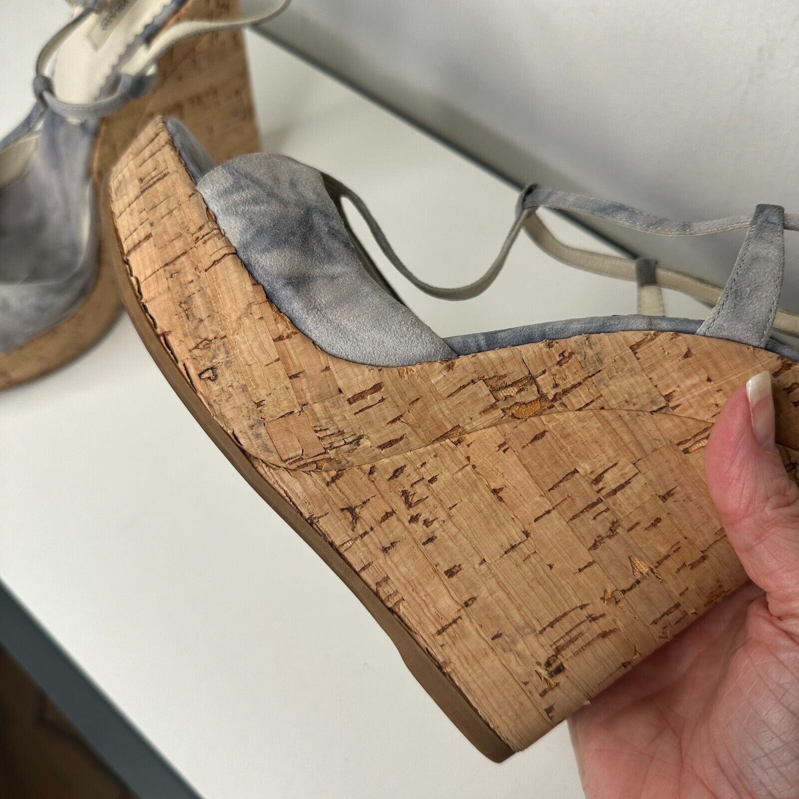 Prada Prada Blue Suede Tan Cork Wedge Sandals Ankle Espadrilles 38 Size US 8 / IT 38 - 9 Thumbnail