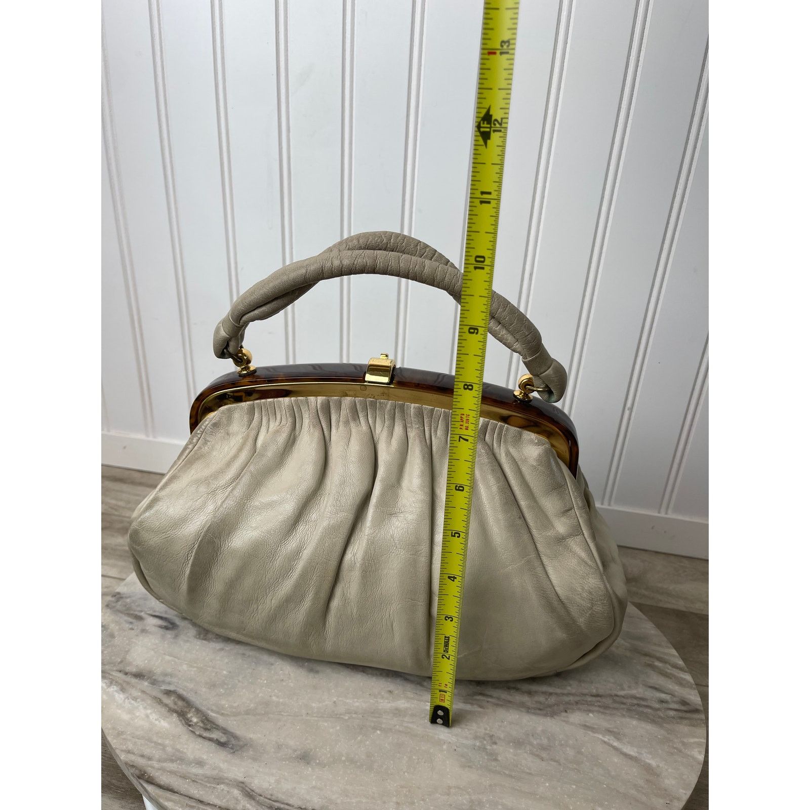 Vintage Etra VTG 50-60s Pleated Leather Handbag Elbief Frame White Size ONE SIZE - 10 Thumbnail