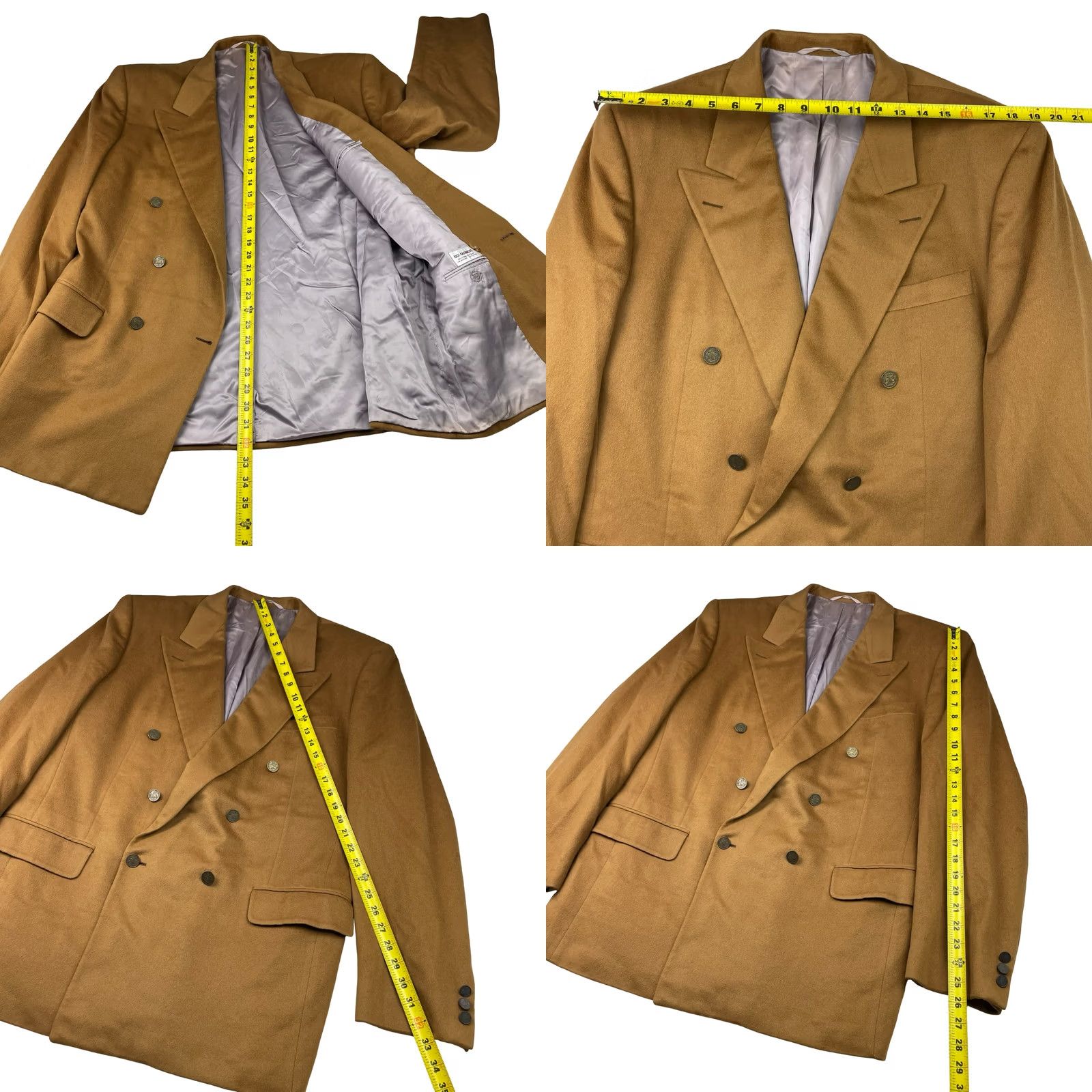 Vintage Hickey Freeman Blazer Men's London 100% Cashmere Double Breasted Khaki/Tan 44L Size 44R - 8 Thumbnail