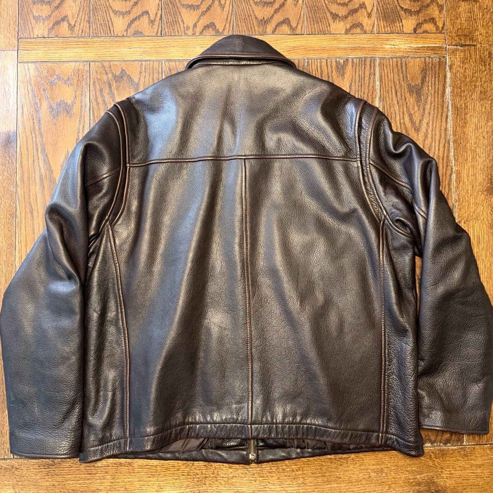 Vintage Members Mark Leather Jacket Mens XL Brown Genuine Cowhide Zip Front Quilted Moto Bomber Biker Size US XL / EU 56 / 4 - 6 Thumbnail