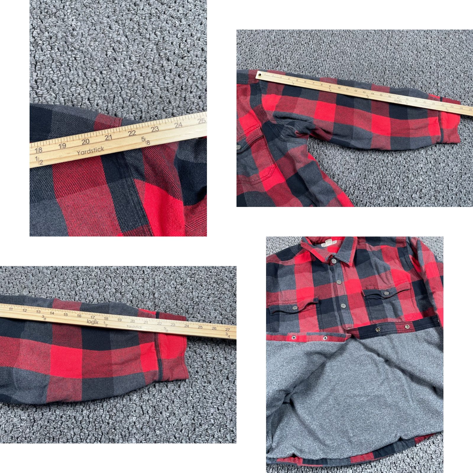 Duluth Jacket 2XL Red Black Gray Fleece Lined Flannel Heavy Snap Button Adult Coat Coat Length Short Casual Workwear Men's Regular
