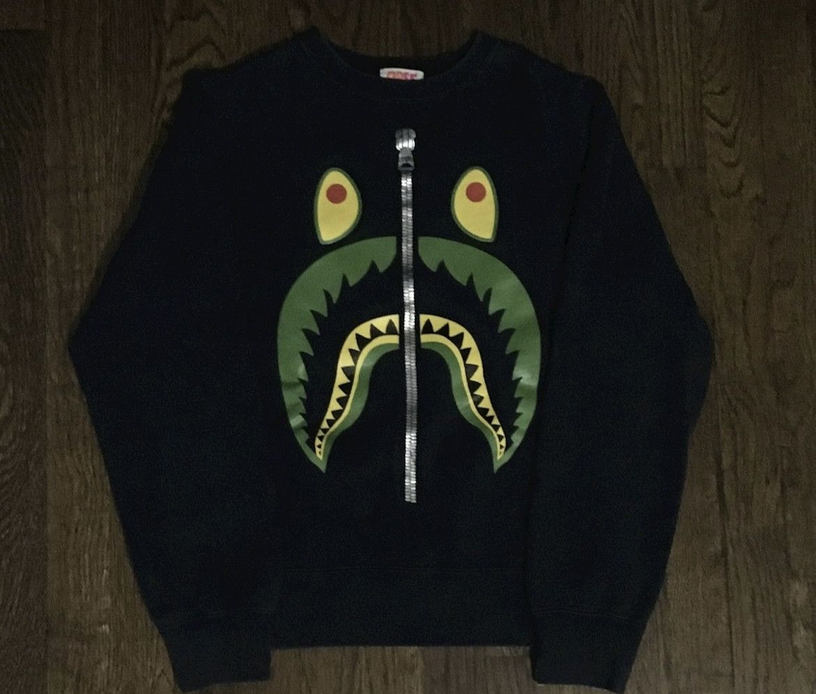 image of Bape Shark Crew Neck Sweatshirt in Navy, Women's (Size Small)