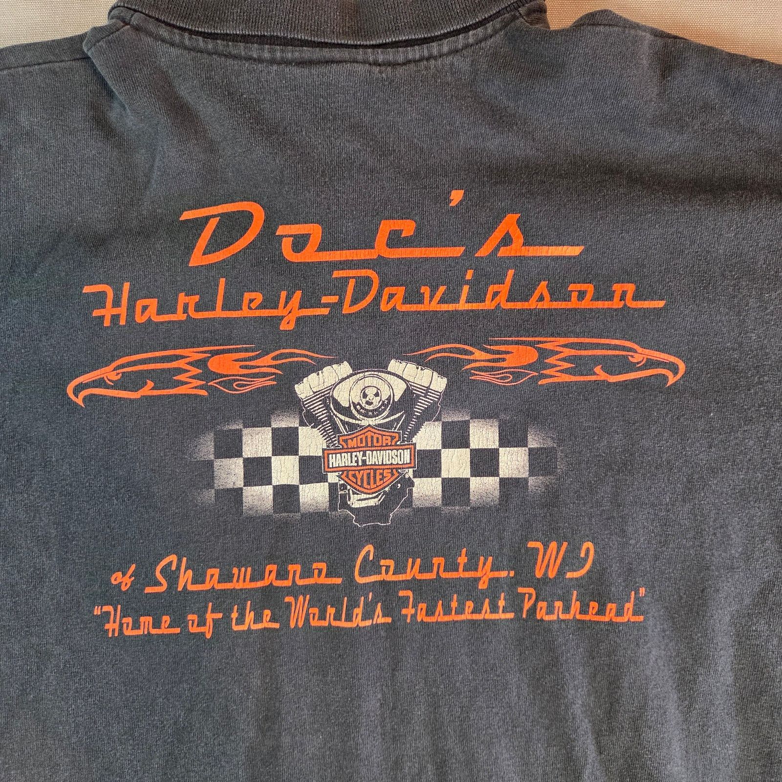 Harley Davidson Vintage Harley Polo 2XL Doc’s Shawano WI Size US XXL / EU 58 / 5 - 3 Thumbnail