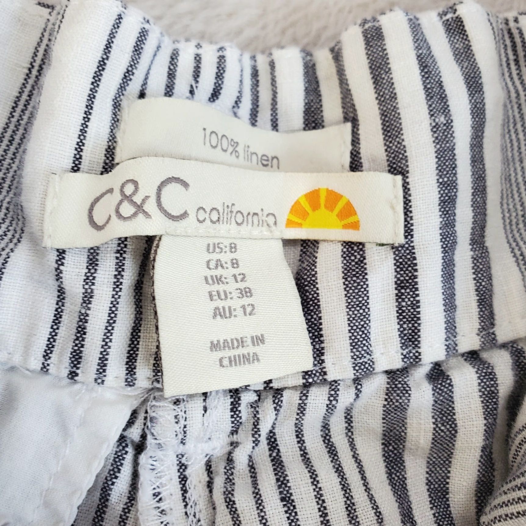 Vintage C&C California Shorts Gray White Stripe 100% Linen High Waisted Pockets Size 8 Size 30" / US 8 / IT 44 - 6 Thumbnail