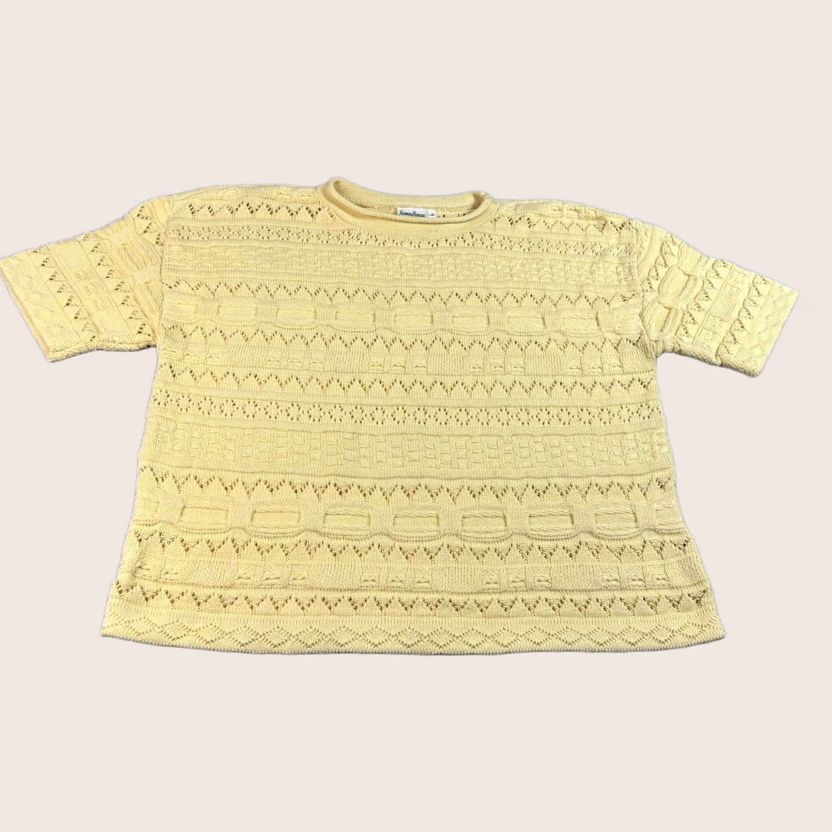 Neiman Marcus VINTAGE Neiman Marcus Sweater Women L Yellow Open-Knit Short Sleeve Lightweight 90s Casual Womens Size L / US 10 / IT 46 - 1 Thumbnail