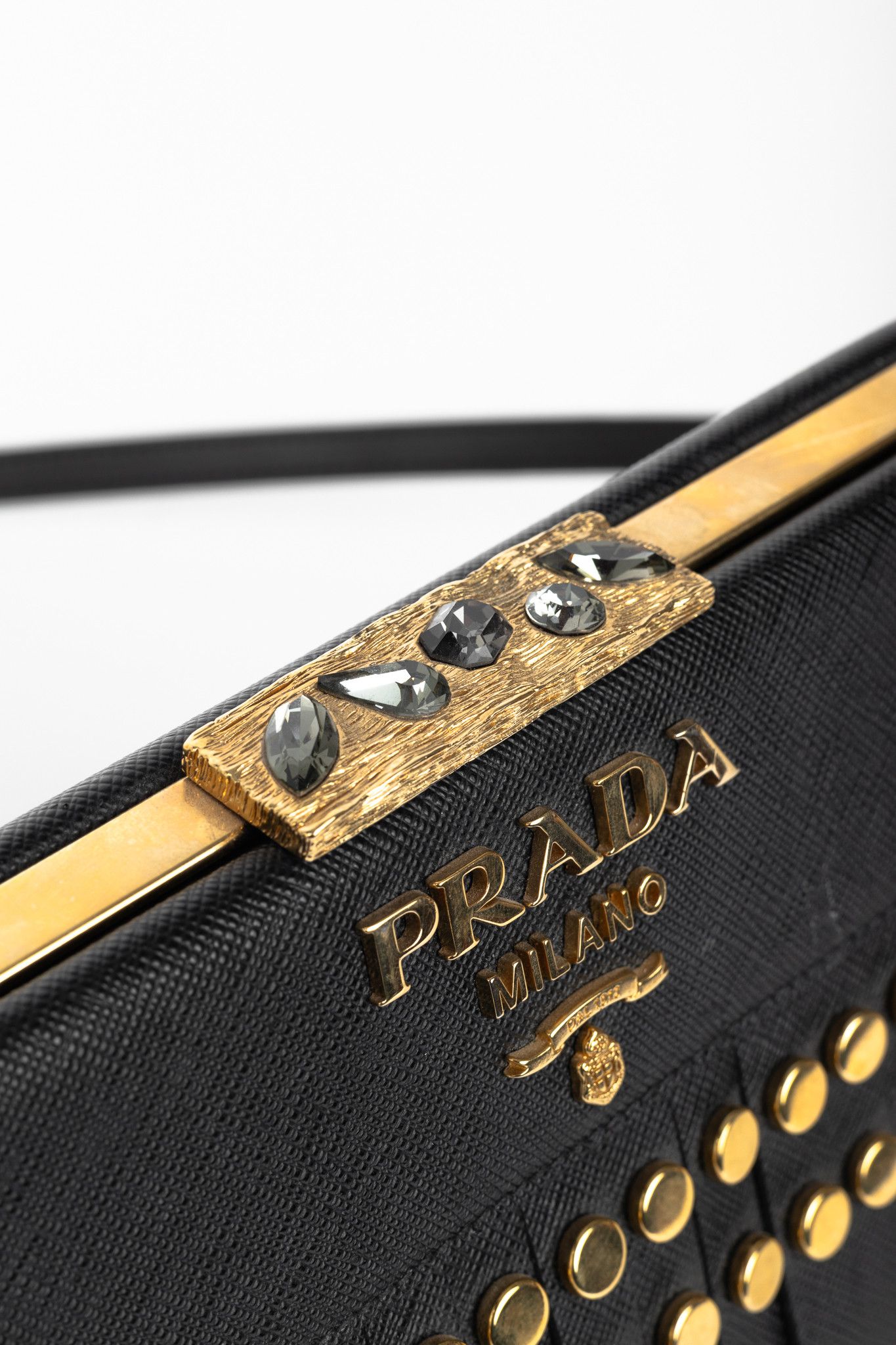Prada Prada Saffiano Leather Studded Fringe Frame Shoulder Bag Size ONE SIZE - 11 Thumbnail