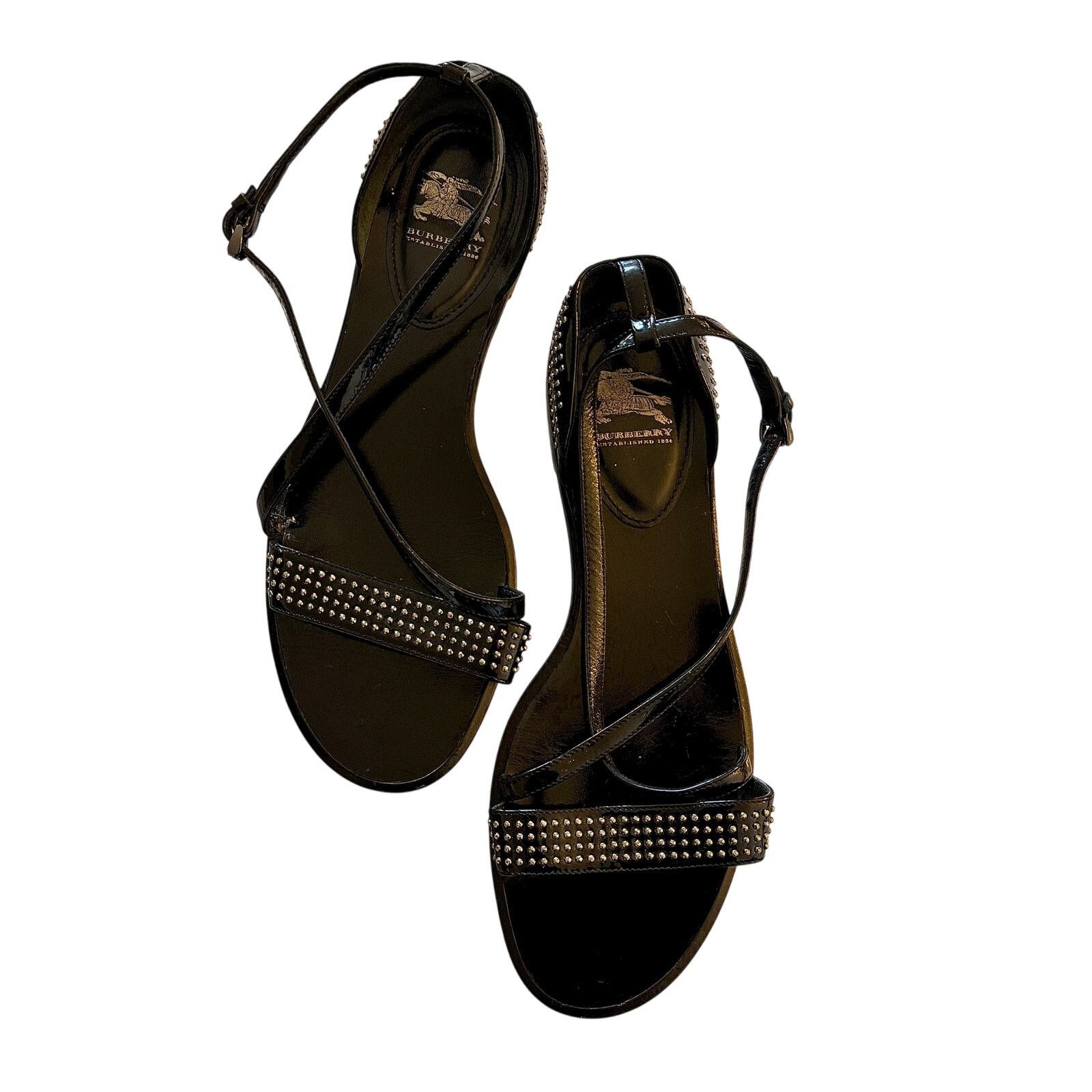Burberry Burberry Black Patent Leather Strappy Studded Sandals - Size US 8 / IT 38 - 2 Thumbnail