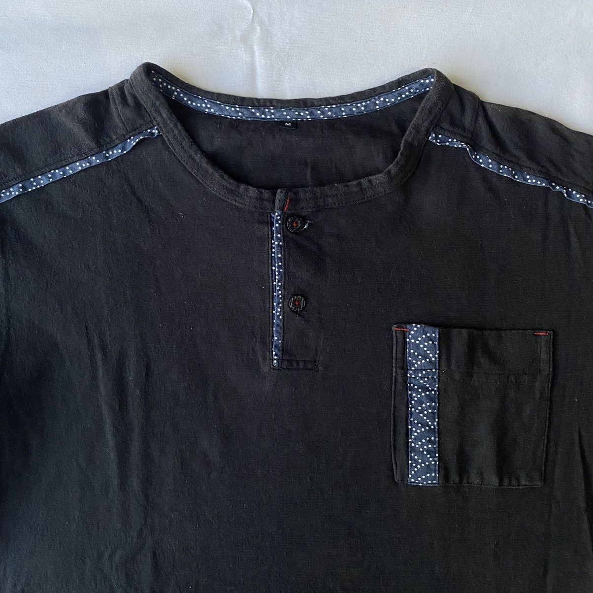If Six Was Nine × Japanese Brand × semanticdesign Minimalist Japanese Sashiko Patch Pocket Accent Henley Tees Size US M / EU 48-50 / 2 - 5 Thumbnail