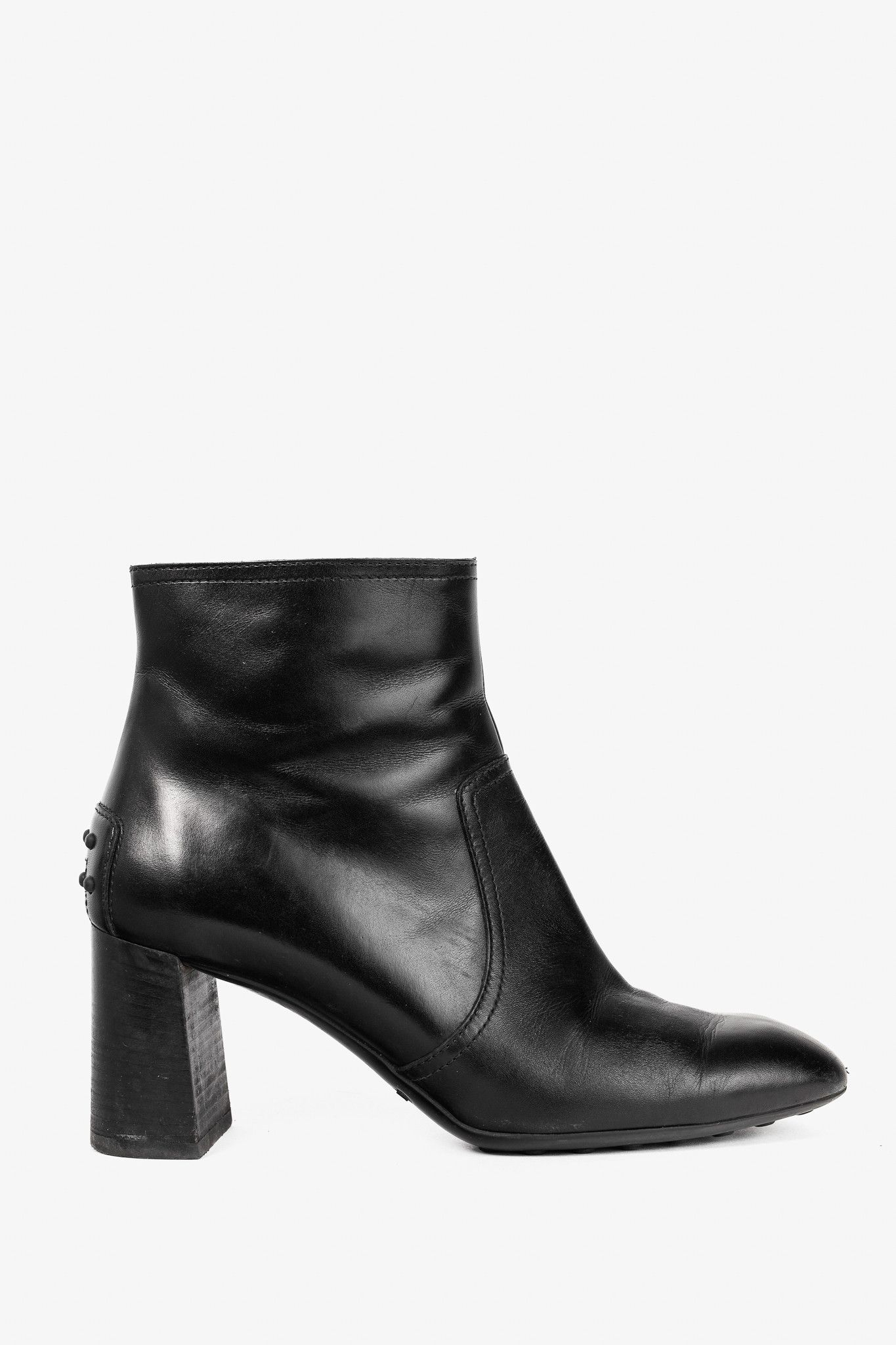 Tod's Tod's Black Leather Square-Toe Ankle Boots Size US 8.5 / IT 38.5 - 1 Thumbnail
