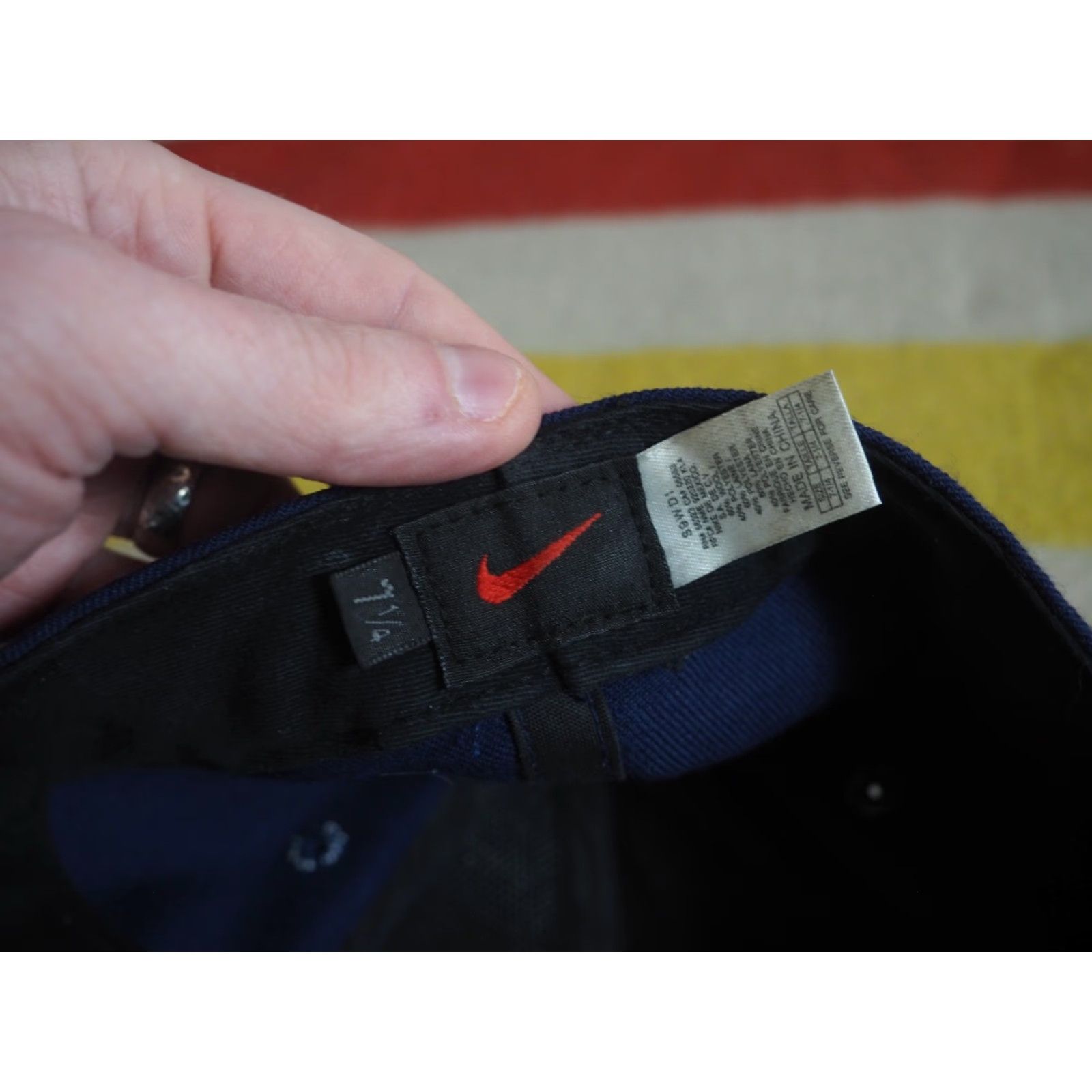 Nike VTG Nike Navy Blue Mini Swoosh Check Fitted Baseball Hat 7 1/2 Mens 90s 2000s Pattern: Solid Size ONE SIZE - 5 Thumbnail