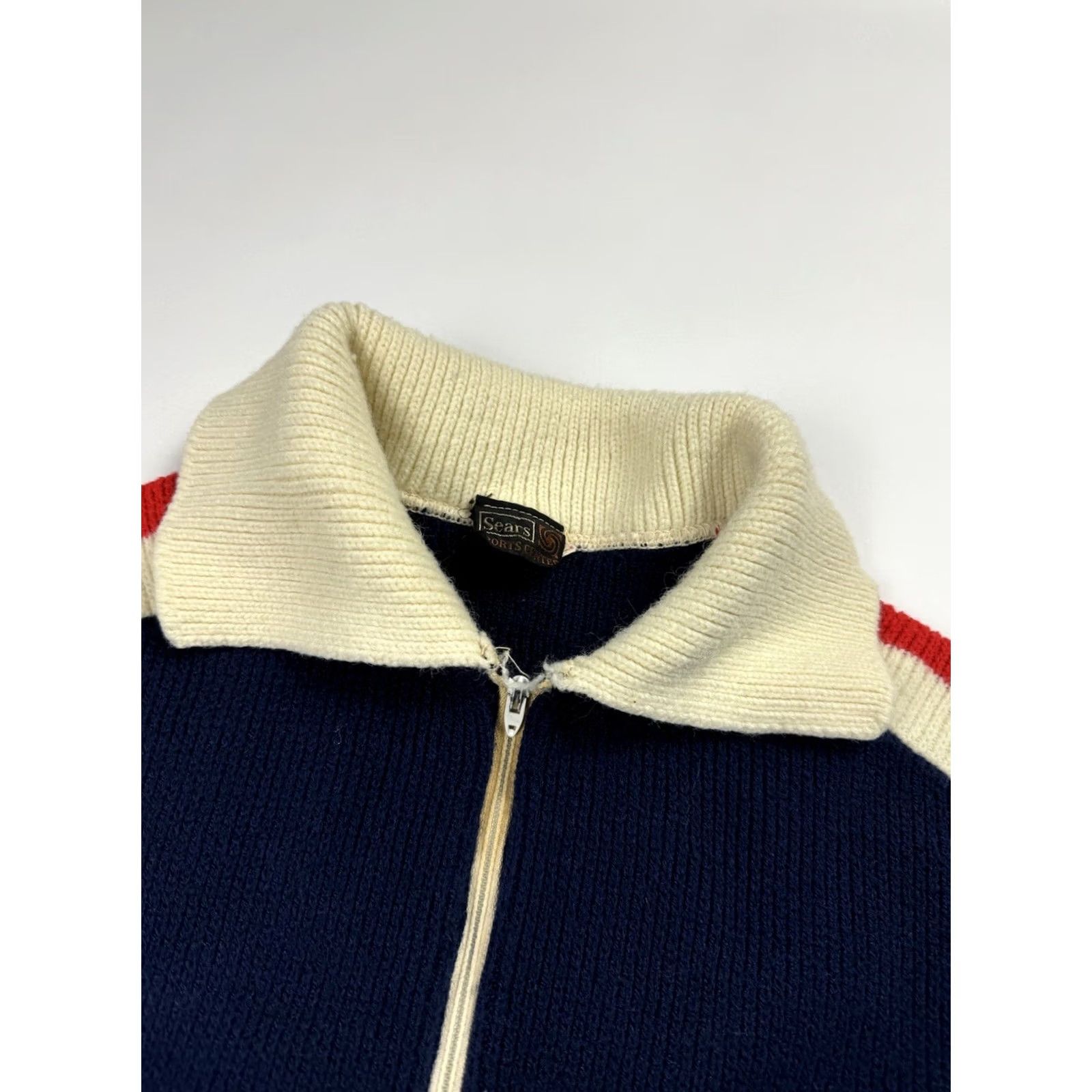Sears VINTAGE Sears Sweater Wool 1/4 Zip Pullover Striped Knit Unisex Adults L Red 70s Mens Womens Boys Girls Size US L / EU 52-54 / 3 - 4 Thumbnail