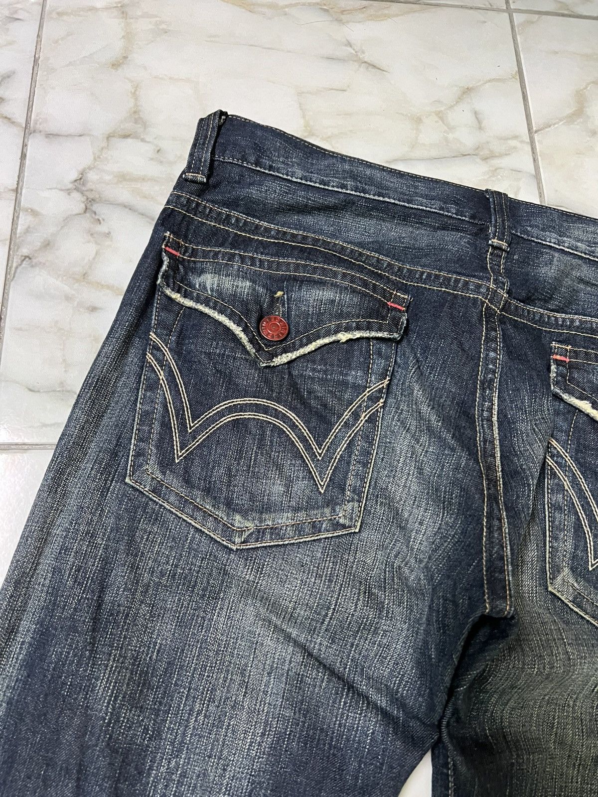 Edwin 💥Flare💥Vintage Edwin 503 Blue Trip Distress Jean Size US 36 / EU 52 - 14 Thumbnail