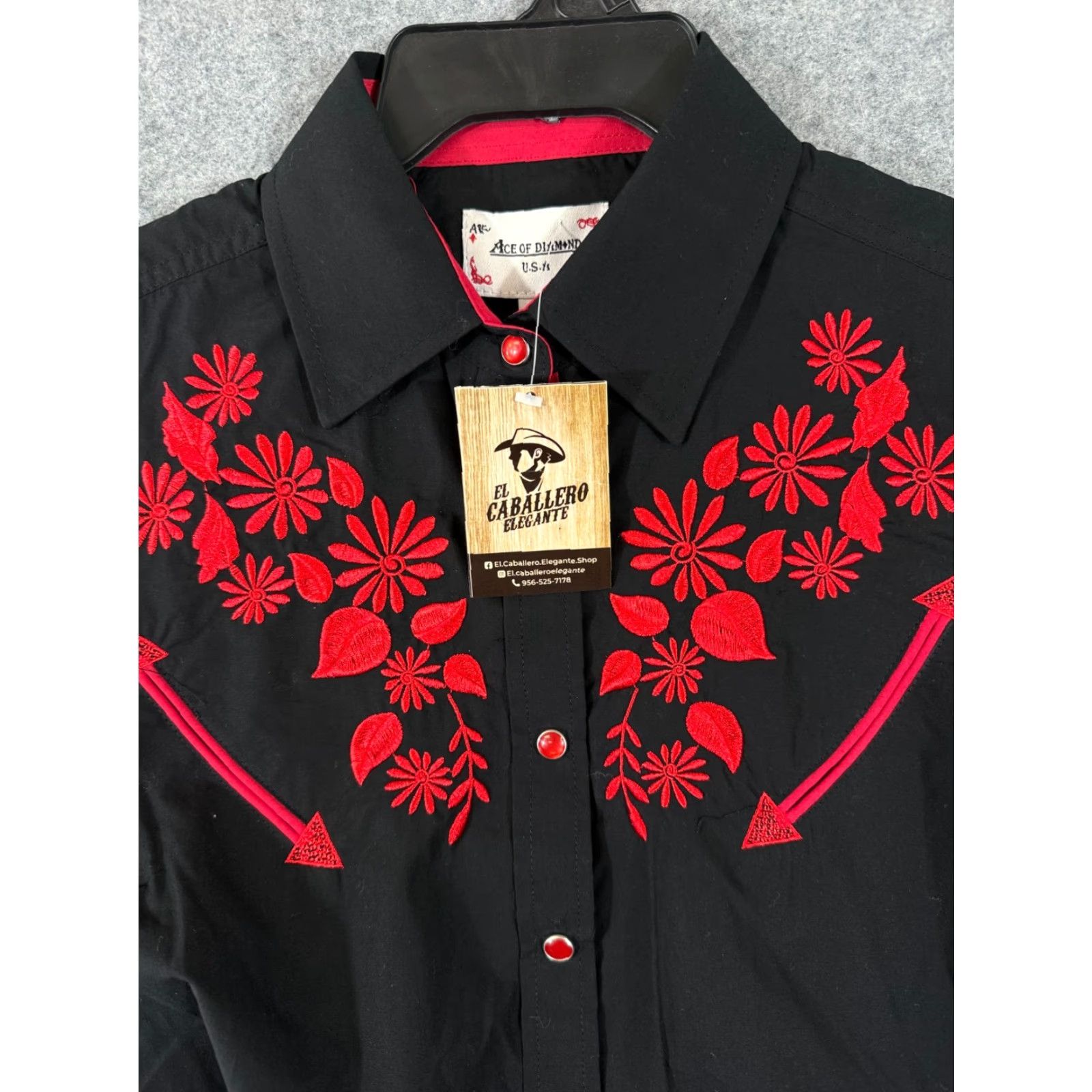 Vintage Ace of Diamond Western Shirt Womens S Black Red Embroidered Pearl Snap NWT Size S / US 4 / IT 40 - 5 Thumbnail
