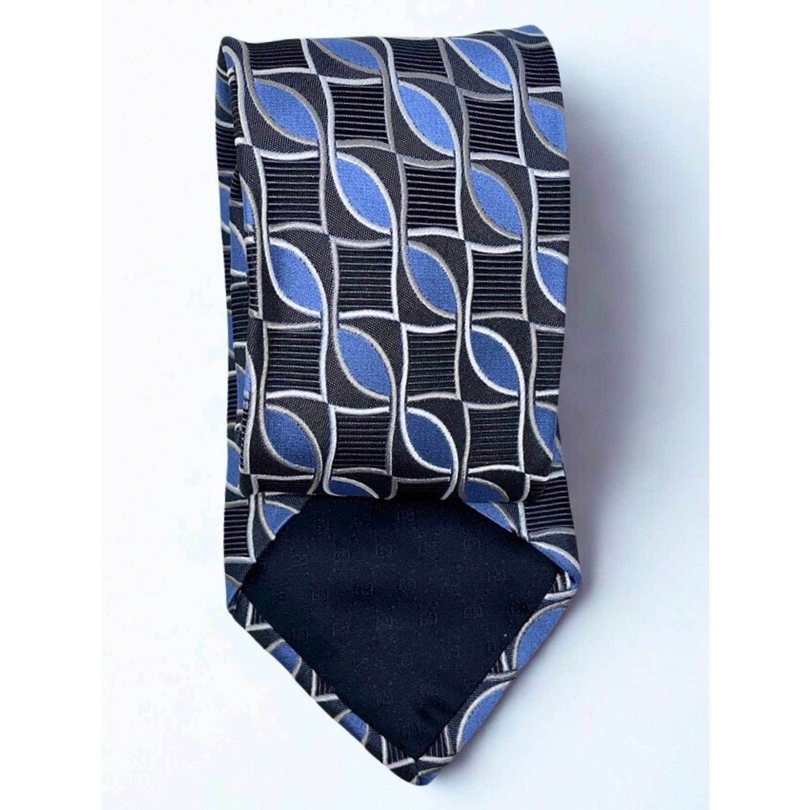 Gucci Gucci Geometric Silk Tie Blue Black Gray 100% Silk Italy Size ONE SIZE - 8 Thumbnail
