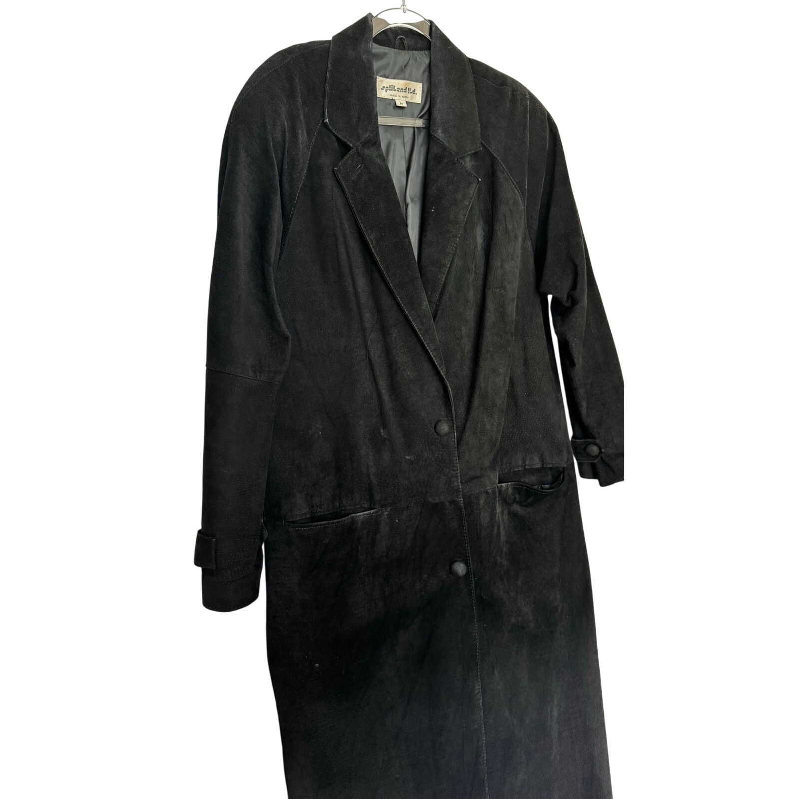 Vintage 90s Split End Ltd Black Suede Leather Long Coat Minimalist M Size M / US 6-8 / IT 42-44 - 1 Thumbnail