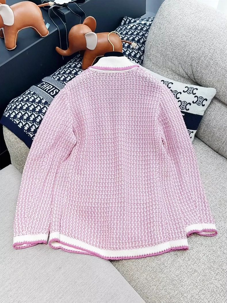 Chanel Chanel 22P pink and white long-sleeved knitted cardigan co Size XS / US 0-2 / IT 36-38 - 2 Thumbnail