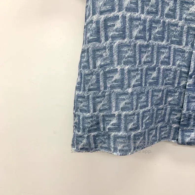 Fendi Fendi Blue Logo Printed All-Over Linen Collar Short Sleeve Size US XXS / EU 40 - 4 Thumbnail
