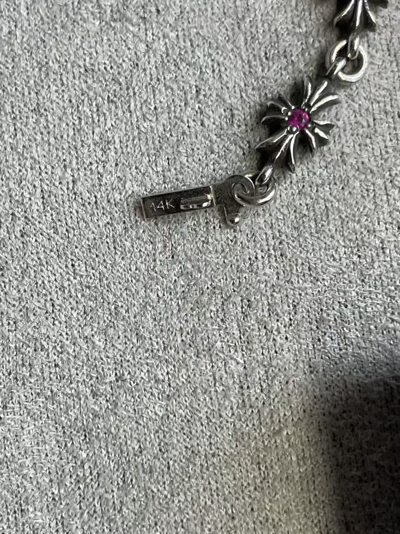 Chrome Hearts Chrome Hearts Tiny E Silver Pink Diamonds Cross Bracelet Size ONE SIZE - 11 Thumbnail