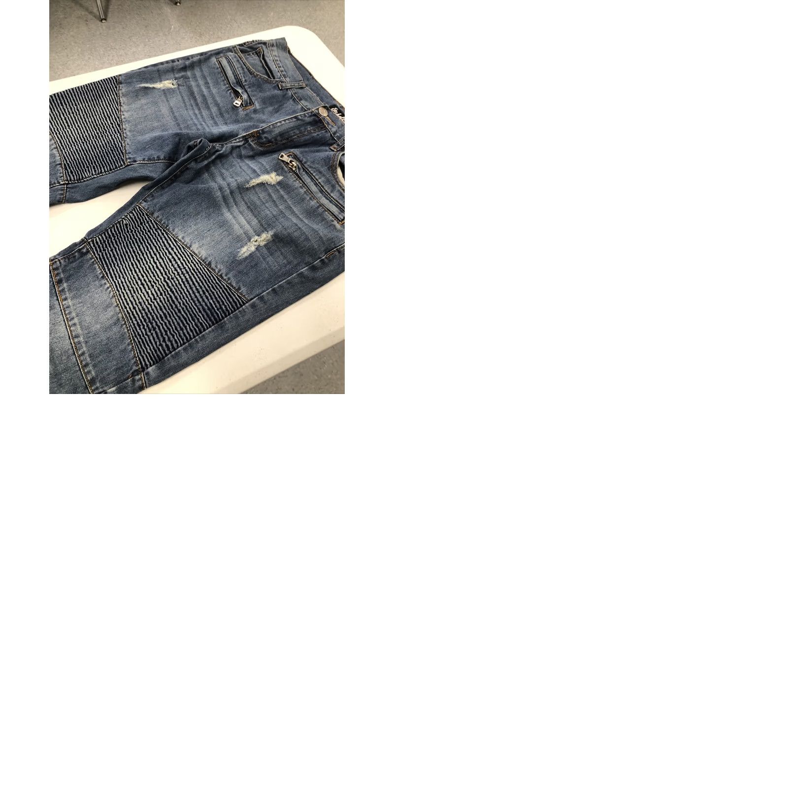 Vintage Embellish Jeans Slim 34 (36x33) Distressed Biker Moto 5-Pocket Denim Men’s Skinny Rise Mid Blue Regular Sewer? Size US 34 / EU 50 - 9 Thumbnail