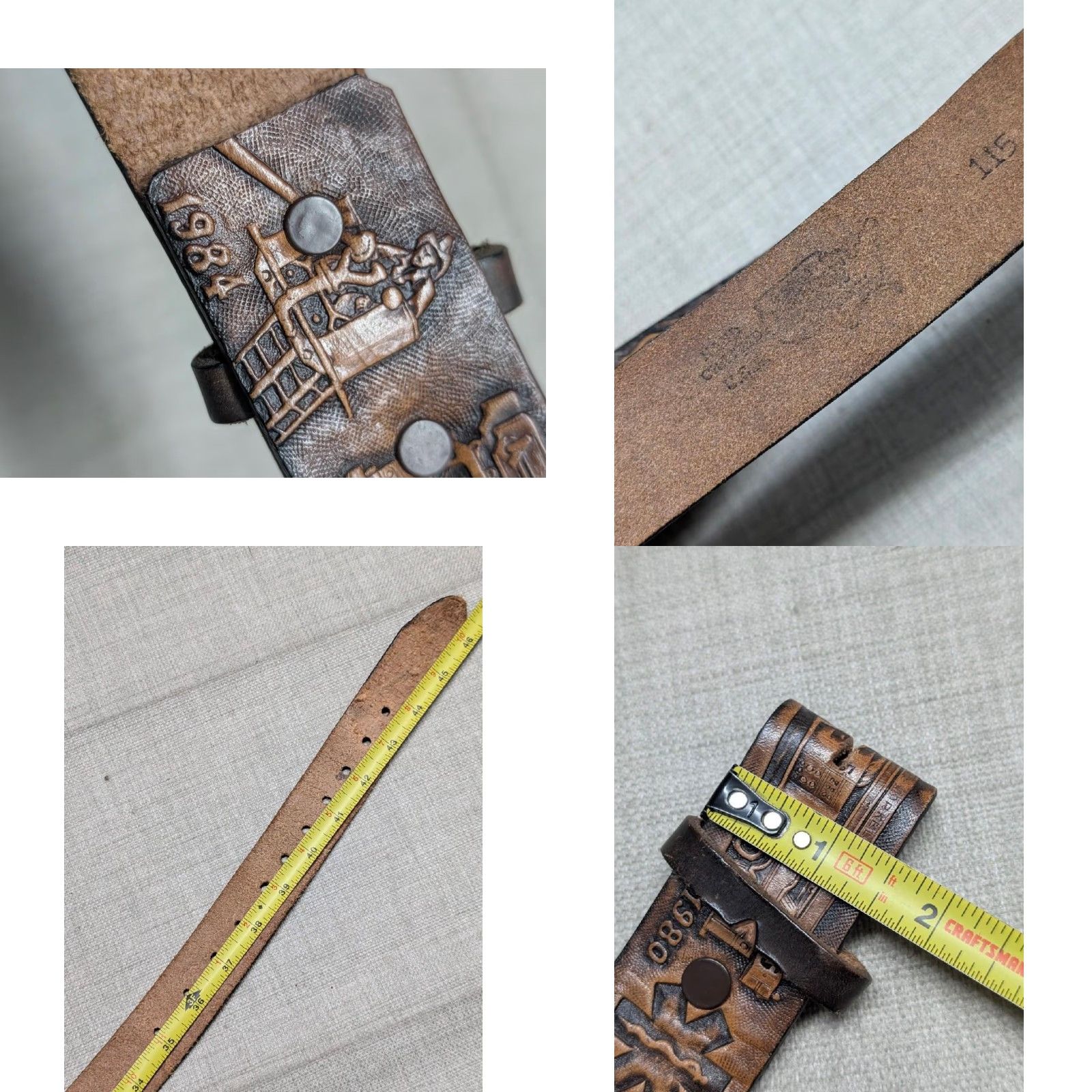 Vintage VINTAGE handcrafted USA made FIREFIGHTER leather Western belt 40 brown 1-1/2" belt Western Mens Fire Department pattern 40/42 decade Size 40 - 10 Thumbnail