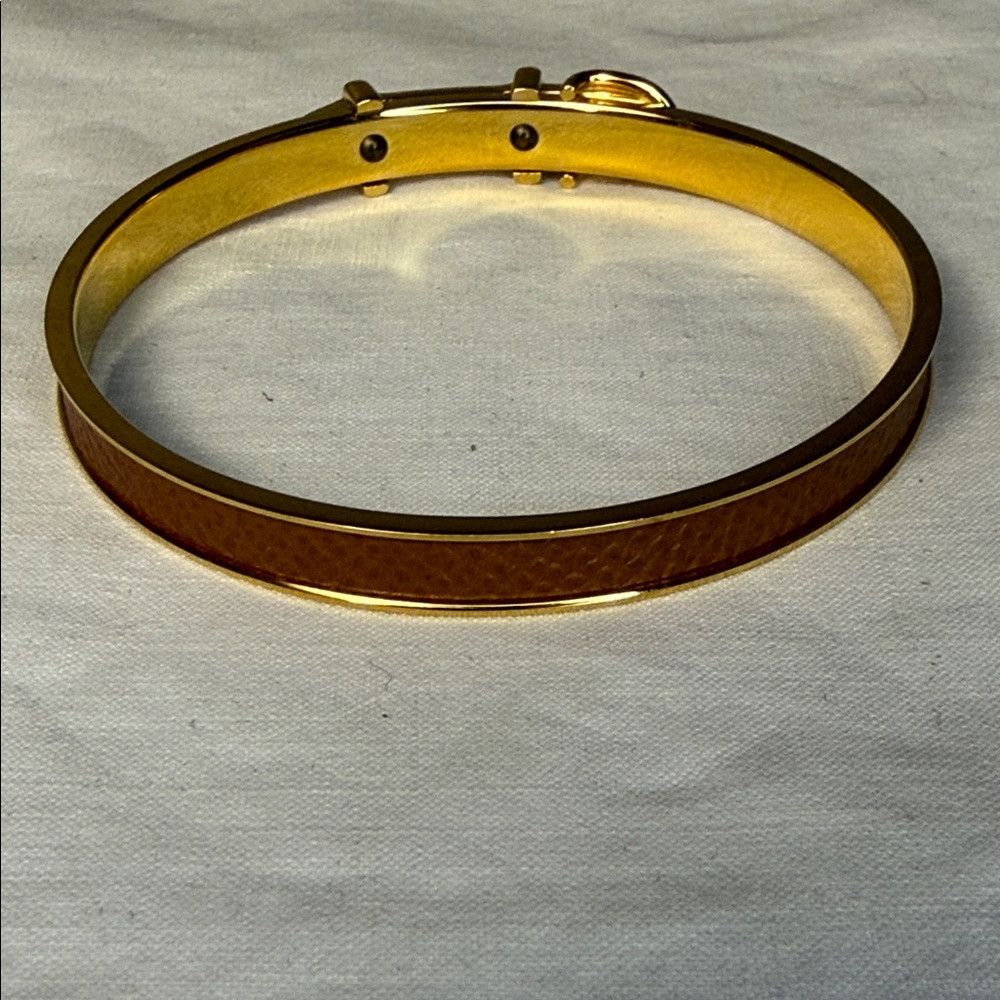 Hermes Hermès Boucle Sellier Bangle Brown Leather Gold Tone | Box Size ONE SIZE - 4 Thumbnail