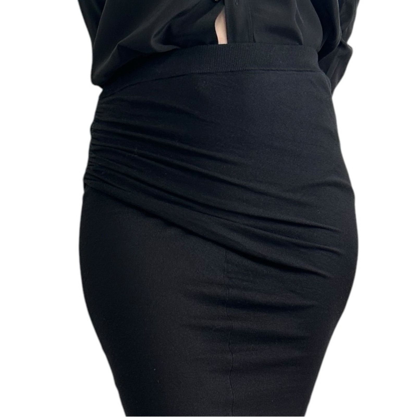 Carven Y2K Knit Pencil Skirt Black sz S Gathered Side Knee Length Size 27" / US 4 / IT 40 - 5 Thumbnail