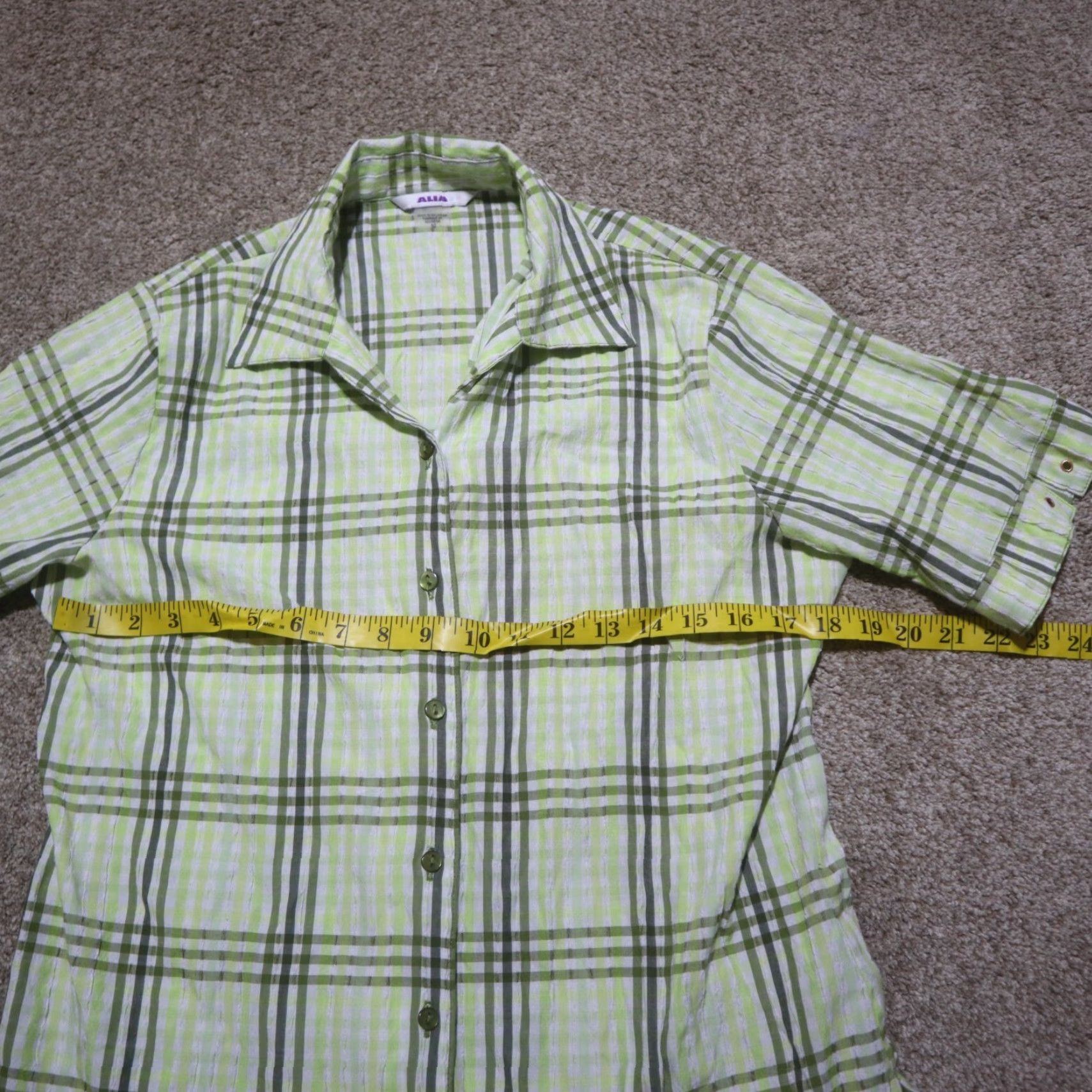 Vintage Ladies ALIA Yellow Plaid Short Sleeve Shirt Women 10 Casual Button-Up Check 90s? Size L / US 10 / IT 46 - 4 Thumbnail