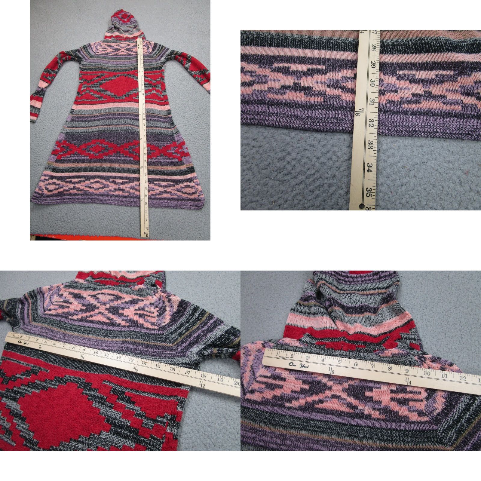 Bell VINTAGE Mudd Cardigan Sweater Juniors XS y2k 2000s Hooded Bell Sleeve Aztec Boho Tribal Size XS / US 0-2 / IT 36-38 - 8 Thumbnail