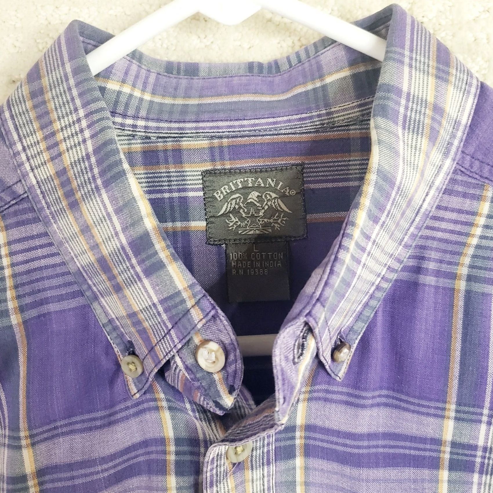 Vintage VINTAGE Brittania Mens Shirt L Purple Gray Plaid Long Slv Button Up Cotton Shirt Size US L / EU 52-54 / 3 - 5 Thumbnail