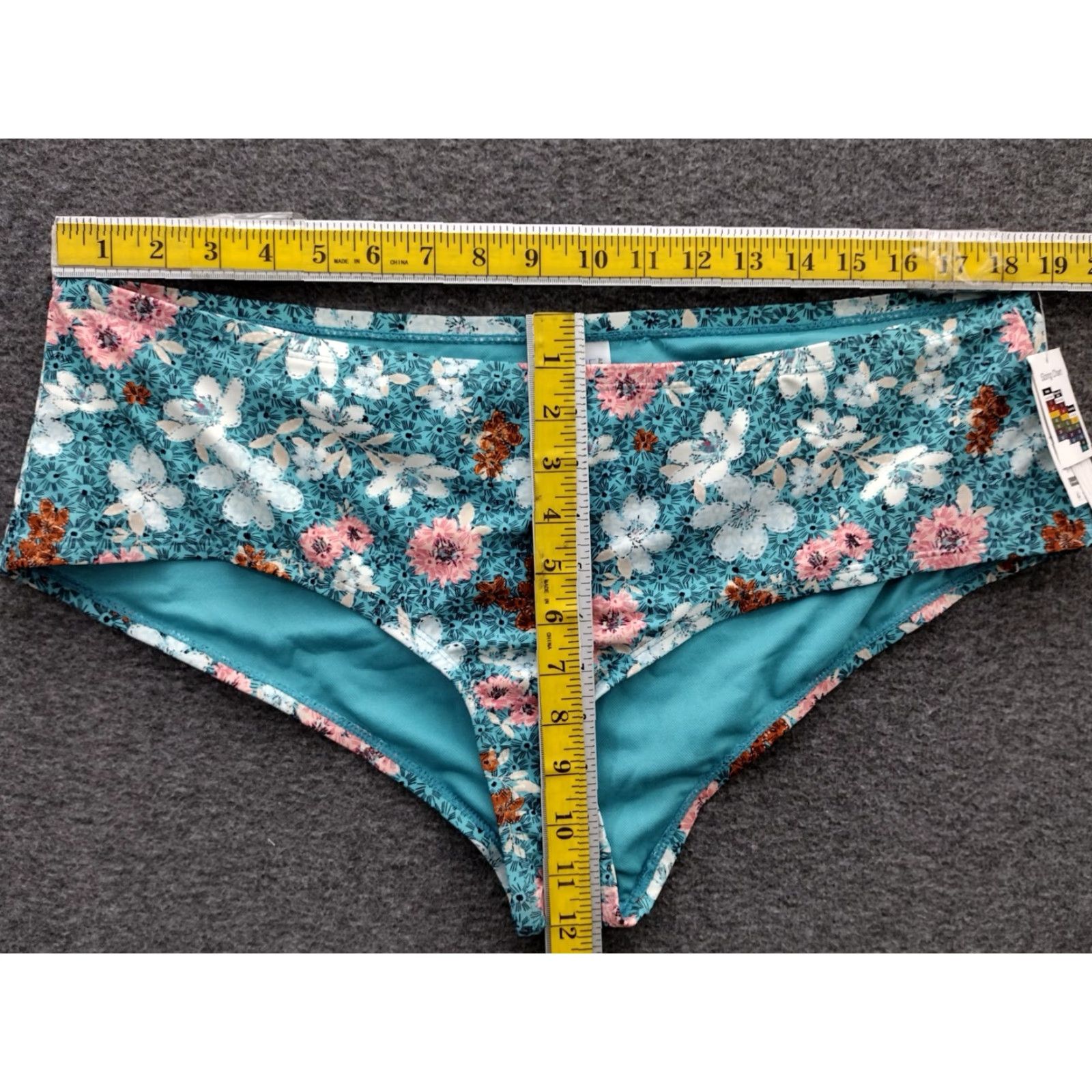 Vintage Time And Tru Bottoms Teal Floral Midrise Plus 1X Cheeky BoyShort Womens Beach Size 40" / US 18 - 4 Thumbnail