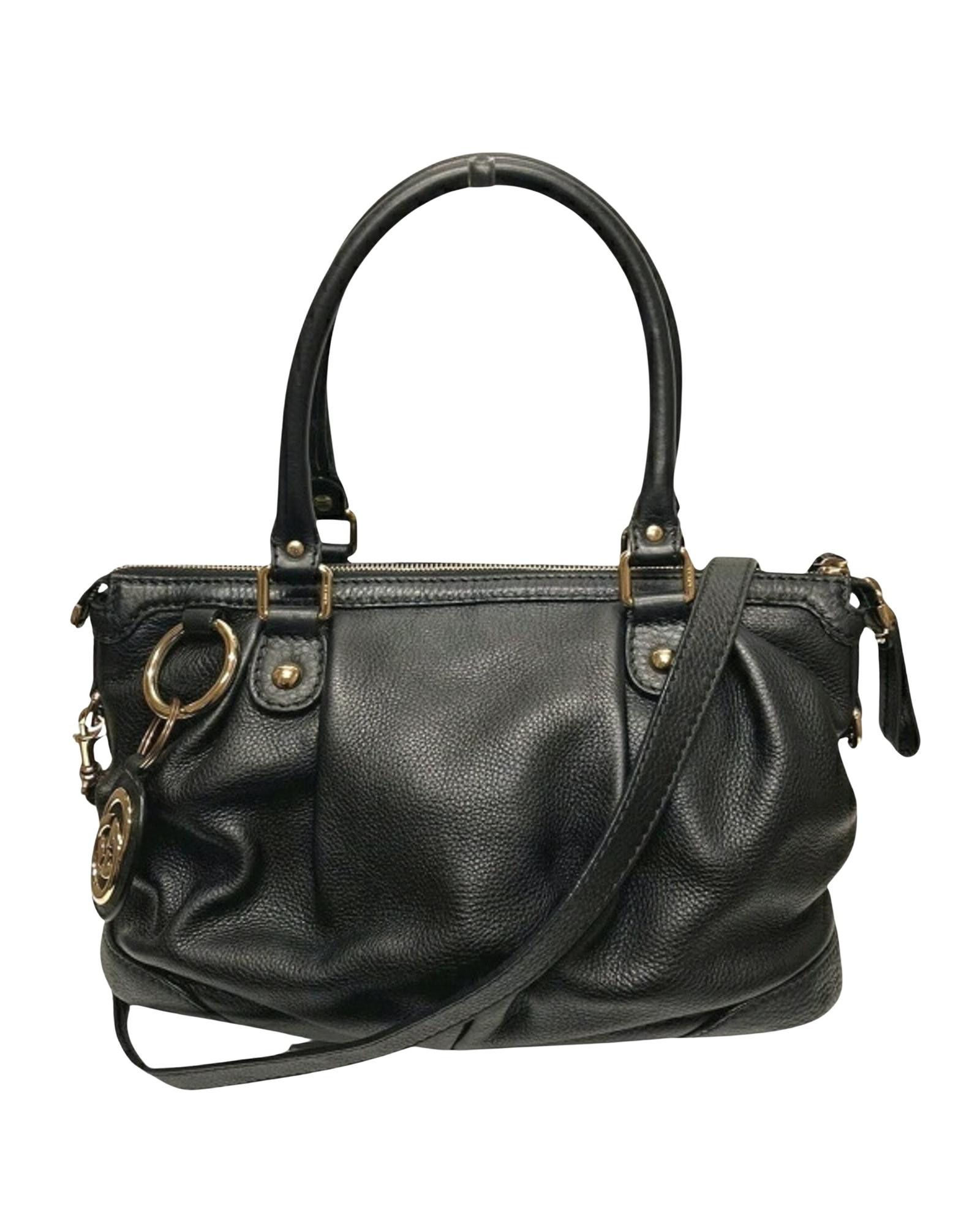 image of Gucci Luxurious Black Leather Handbag With GG Monogram Embellishment, Women's