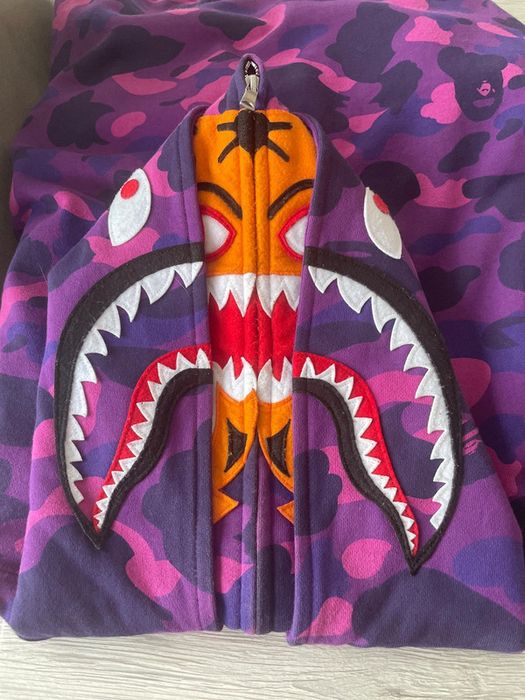 Bape COLOR CAMO TIGER SHARK WIDE FULL ZIP DOUBLE HOODIE SS22 | Grailed