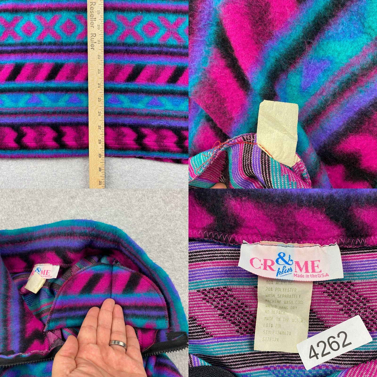 Vintage VINTAGE CR & Me Sweater Women 2XL Aztec Geometric 1/4 Zip Shoulder Pads USA Made Size XXL / US 16-18 / IT 52-54 - 8 Thumbnail