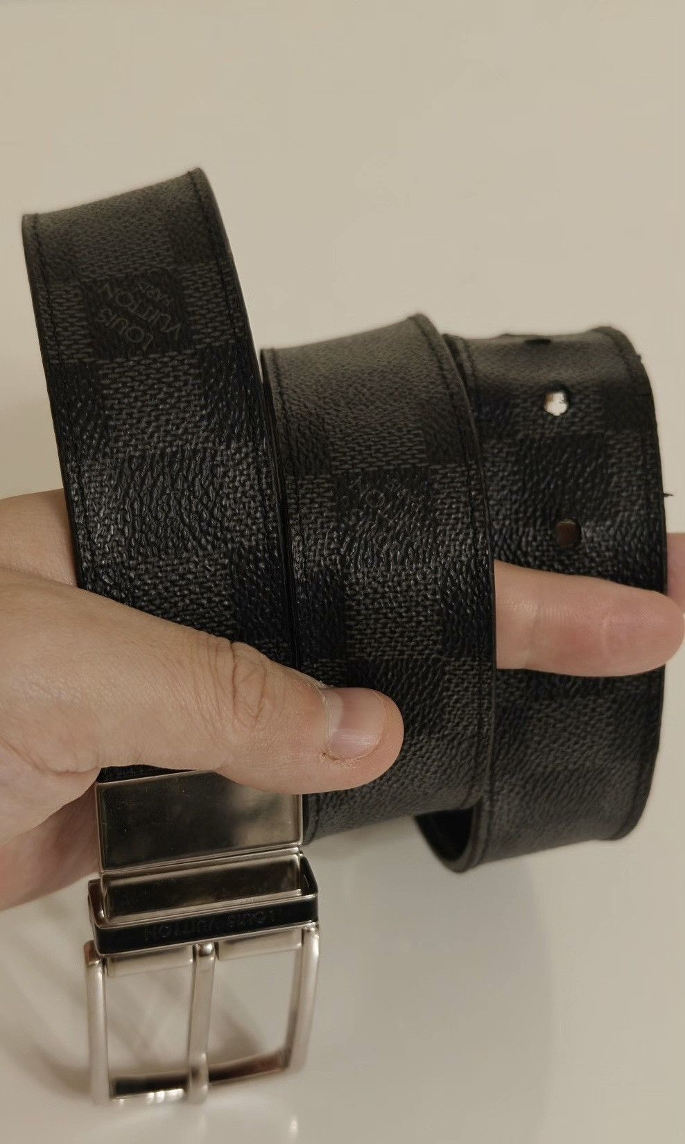 Louis Vuitton LOUIS VUITTON Black Damier Graphite Belt Size ONE SIZE - 1 Thumbnail