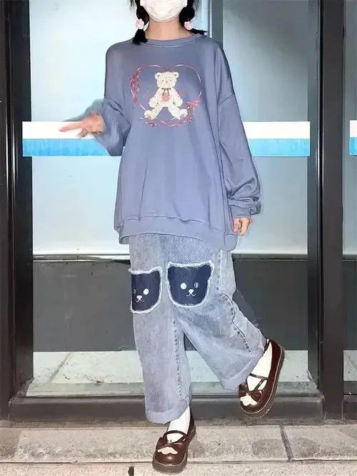 Japanese Brand × Vintage Cute Hip Hop Bear Jeans Girls Cool Harm Pants Trousers Size 32" / US 10 / IT 46 - 1 Thumbnail